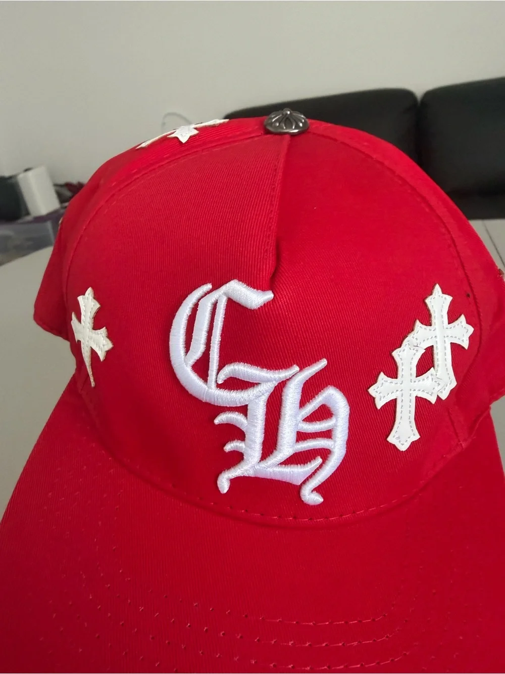 Red Gothic CH Cross Embroidered Baseball Cap Adjustable Unisex
